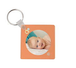 Portachiavi legno quadrato grafica nascita ciuccio con foto