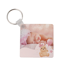 Portachiavi legno quadrato grafica nascita coniglietto con foto