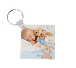 Portachiavi legno quadrato grafica nascita orsetto con foto