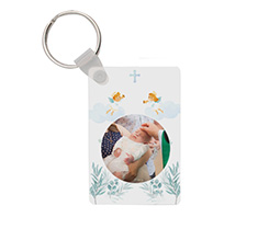 Portachiavi in legno rettangoalre battesimo con angioletti