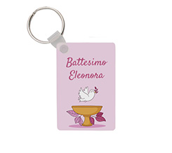 Portachiavi in legno rettangolare battesimo bambina