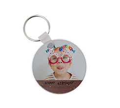 Portachiavi in Legno Tondo con foto e grafica Happy Birthday