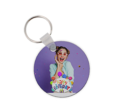 Portachiavi in Legno Tondo con foto e grafica Buon Compleanno