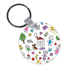 portachiavi rotondo in legno per maestre con grafica disegni