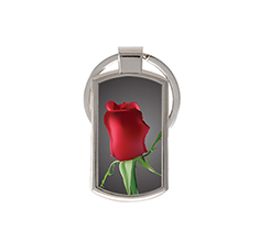 Portachiavi metallo rettangolare con rosa rossa