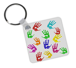 portachiavi quadrato in legno mani colorate