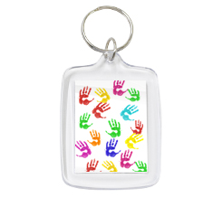 portachiavi rettangolare in plastica mani colorate