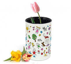 portafiori con grafica disegno per maestre