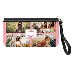 portafogli per la festa della mamma in pelle stampato con foto e grafica con nastro rosa