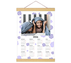 Poster con supporti in legno Calendario con foto e fiori