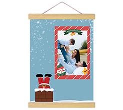 Poster con supporti in legno Babbo Natale e camino
