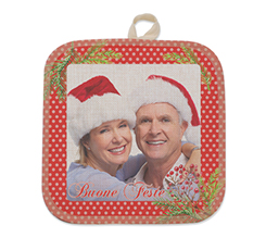 Presina con foto in juta con grafica Natale buone feste