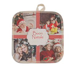 Presina con foto in juta con grafica Natale collage 4 foto
