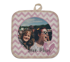 Presina con foto in juta con grafica love mum rosa