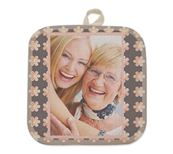 Presina con foto in juta con grafica mamma e fiori rosa