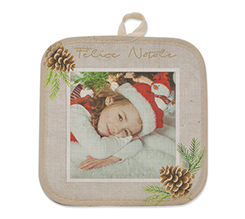 Presina con foto in juta con grafica Natale e pigne