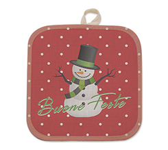 Presina con foto in juta con grafica Natale e pupazzo di neve