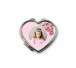 Specchietto a forma di cuore con foto e grafica con rose e pois