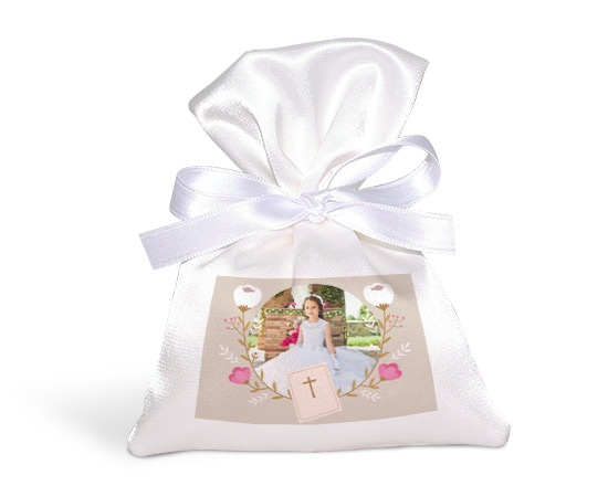 Sacchetto Prima Comunione con Foto e grafica a Fiori