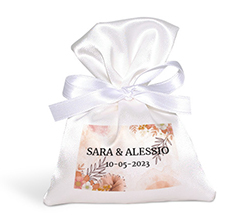 Sacchetto confetti matrimonio con Fiori rossi e nomi