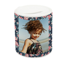 salvadanaio personalizzato con foto e grafica con texture di rose