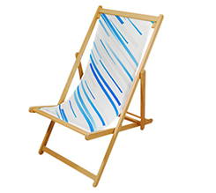 Sedia a sdraio in legno personalizzata con grafica linee azzurre