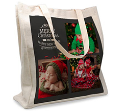 Shopper in Juta Large con Foto grafica Merry Christmas Vischio