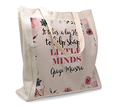 shopper in juta per maestra formato grande con grafica little minds