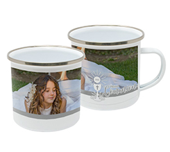 Tazza in metallo Prima Comunione con foto e grafica Calice e Ostia