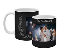 tazza matrimonio stampata a campo pieno con foto e grafica con sfondo nero