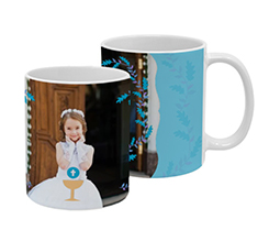 Tazza Prima Comunione con Foto Fiori e Sfondo Blu