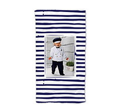 telo mare con foto e grafica a righe orizzontali