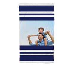 telo mare in spugna con foto e righe orizzontali azzurre