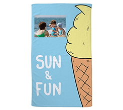 telo mare in spugna con foto bambini e grafica gelato