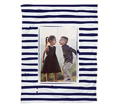 Telo mare in spugna matrimoniale con foto e grafica righe blu