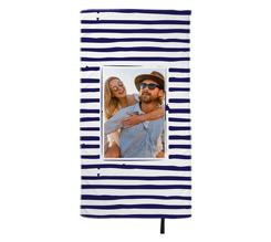 Telo mare in microfibra 80x150 cm con strisce blu e un riquadro