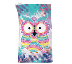 Gufo colorato su porta occhiali in tessuto