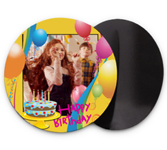 Calamita tonda grande con foto e grafica torta compleanno