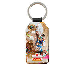 Portachiavi Rettangolare Pelle con foto e grafica torta compleanno