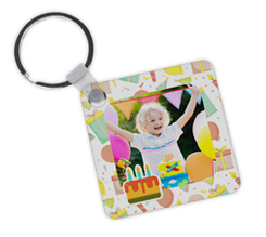 Portachiavi in Legno Quadrato con foto e grafica festa di compleanno