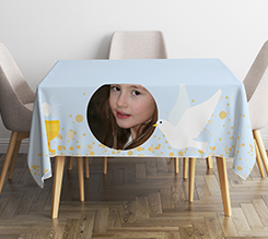 Tovaglia Quadrata Prima Comunione con Foto e grafica Colomba Calice