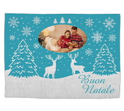 Tovaglietta in tessuto con grafica azzurra invernale di Buon Natale