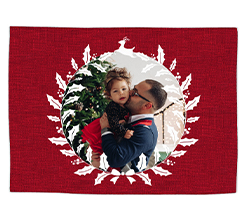 Tovaglietta in tessuto di Natale con ghirlanda bianca e base rossa