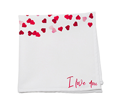 Tovagliolo in tessuto con cuori e scritta I love you