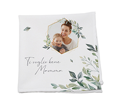 Tovagliolo in tessuto con foglie e scritta ti voglio bene mamma