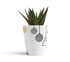 vaso in ceramica per Natale personalizzato con grafica con fiocchi di neve