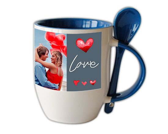 Tazza con cucchiaino personalizzata con grafica per S. Valentino