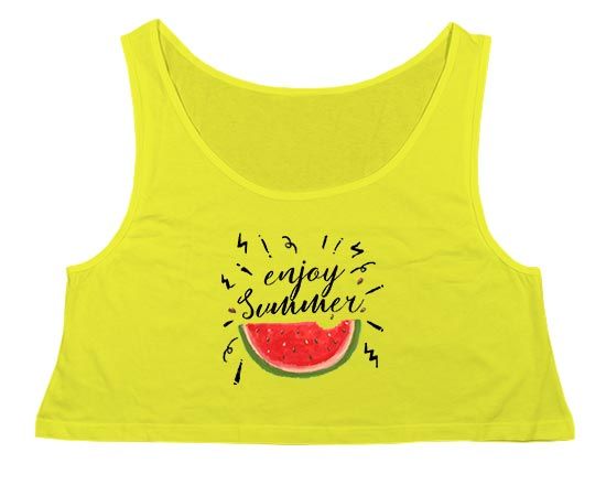 Crop top con scritta estiva e frutta