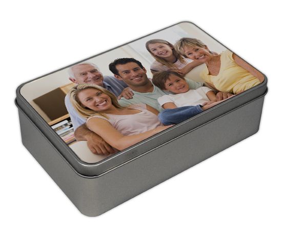 scatola in metallo personalizzata con foto e grafica