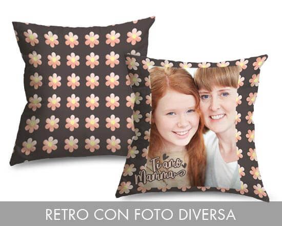 Cuscino con foto e grafica con fiori
